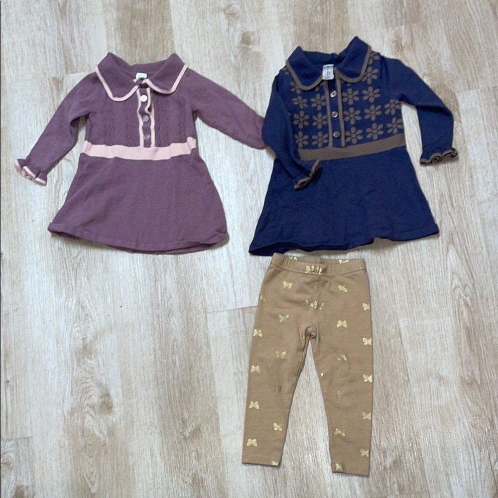 2x Modern Moments Sweater Dresses 18m & Golden Tan Butterfly Print Leggings